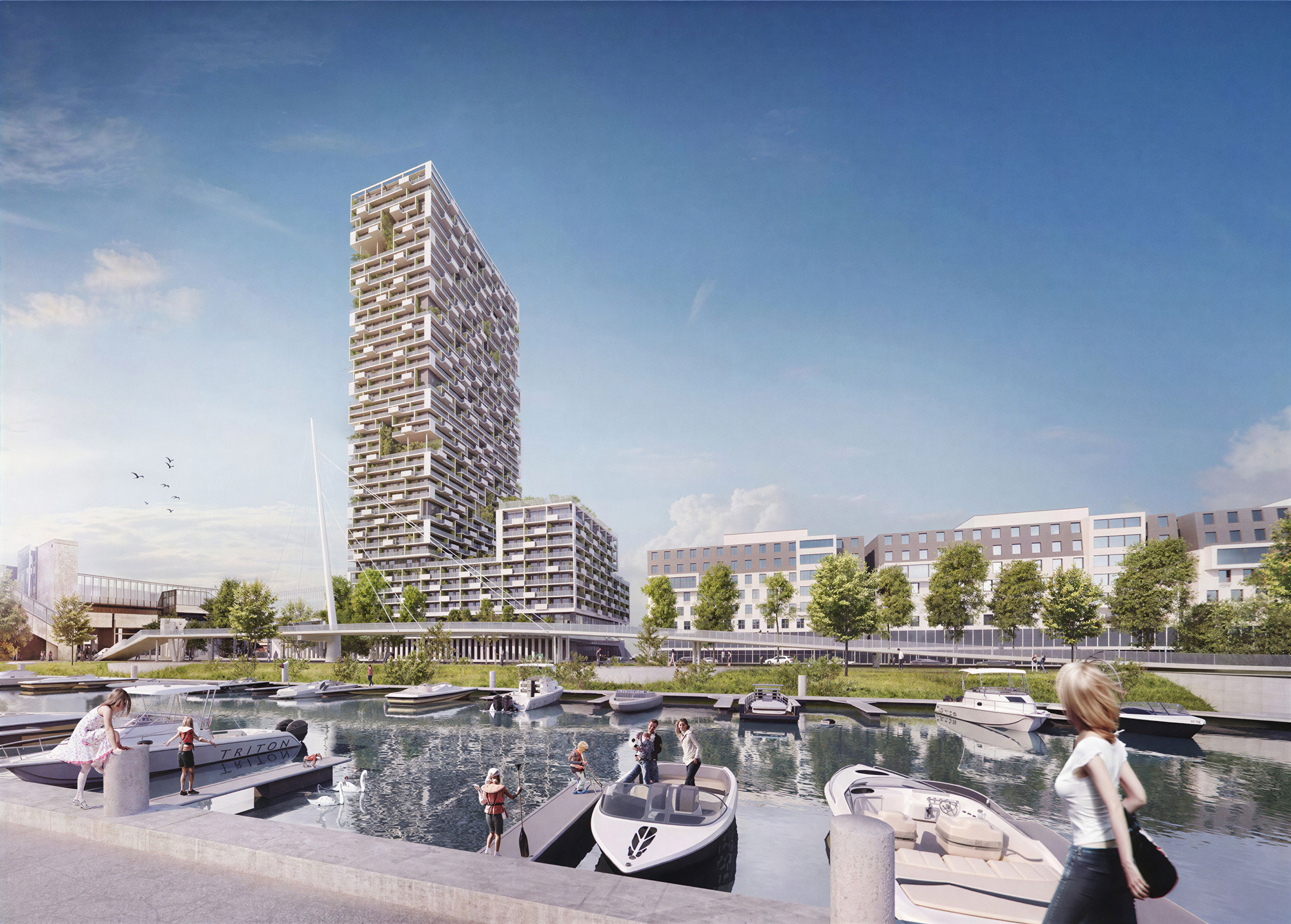Marina Tower Außenansicht an der Donau